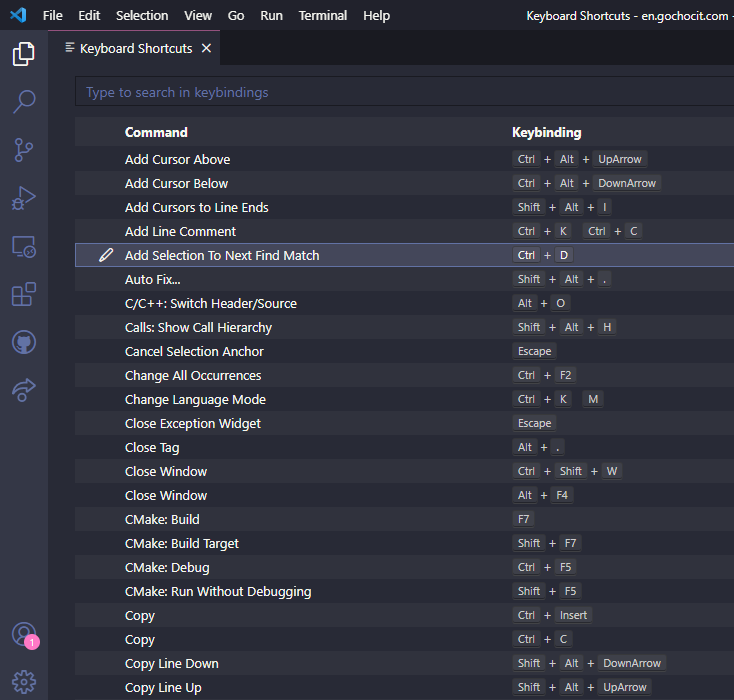 visual studio code keyboard shortcuts